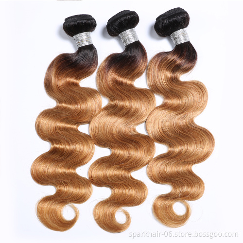 SPARK Hot Sale 1b 27 ombre color body wave hair bundles 3 tone human hair 1b 27 body wave hair